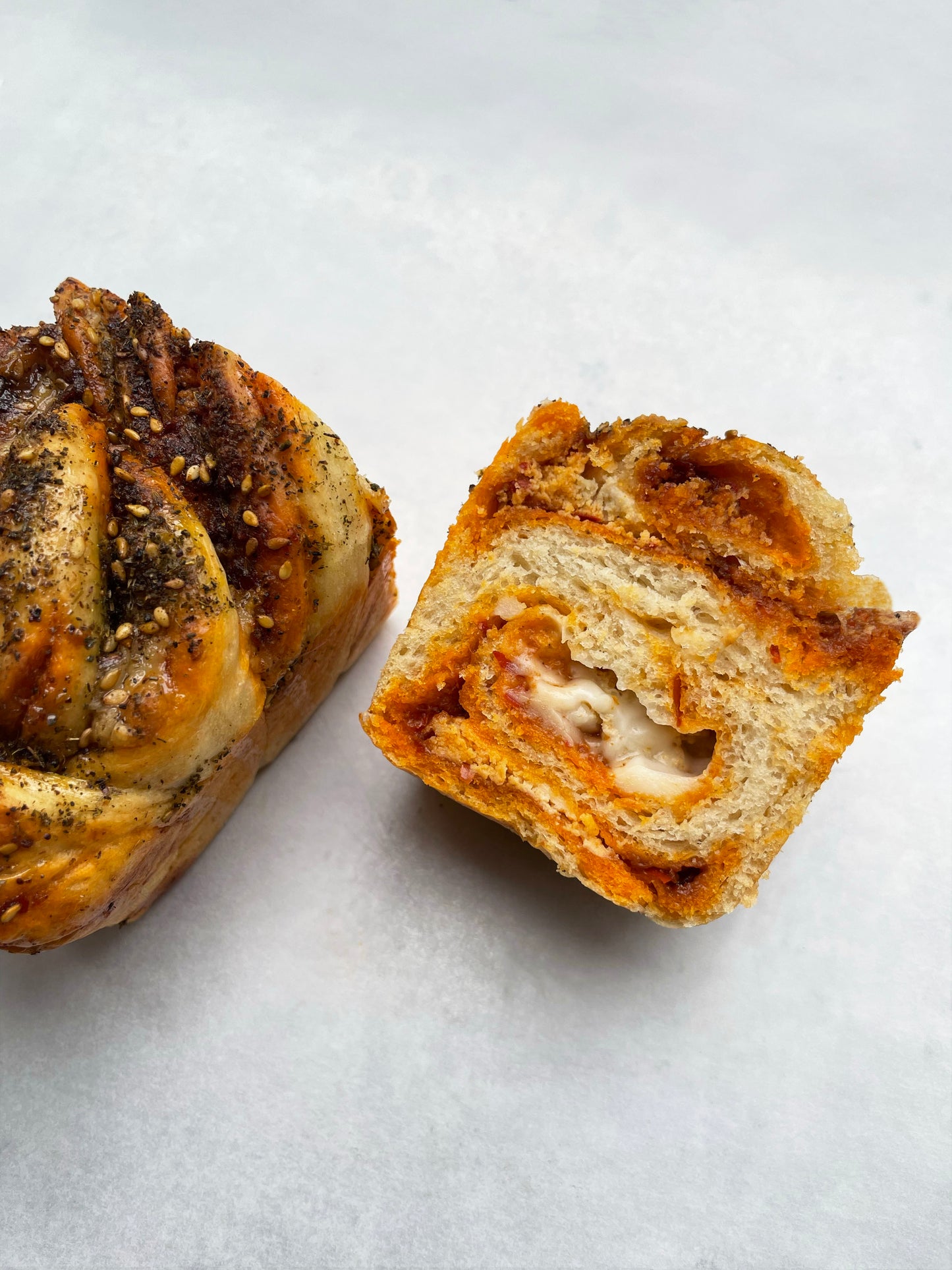 Harissa, feta and za'atar mini babka loaf