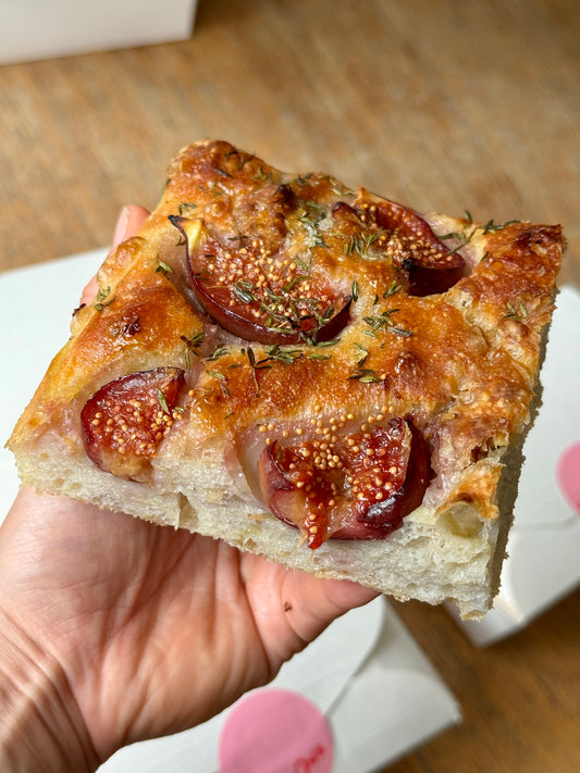 Fig, thyme and walnut focaccia slab