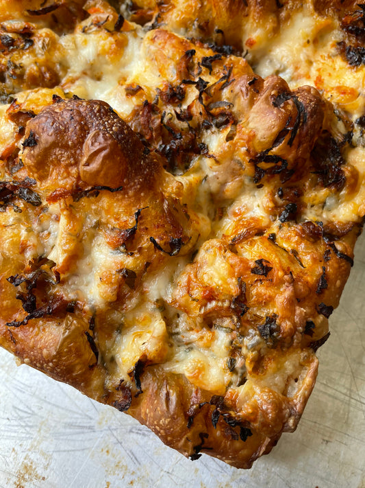 Kimchi and cheese focaccia slab