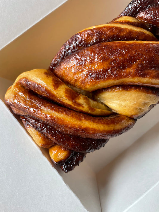 Cinnamon, cardamon and coconut sugar mini babka loaf